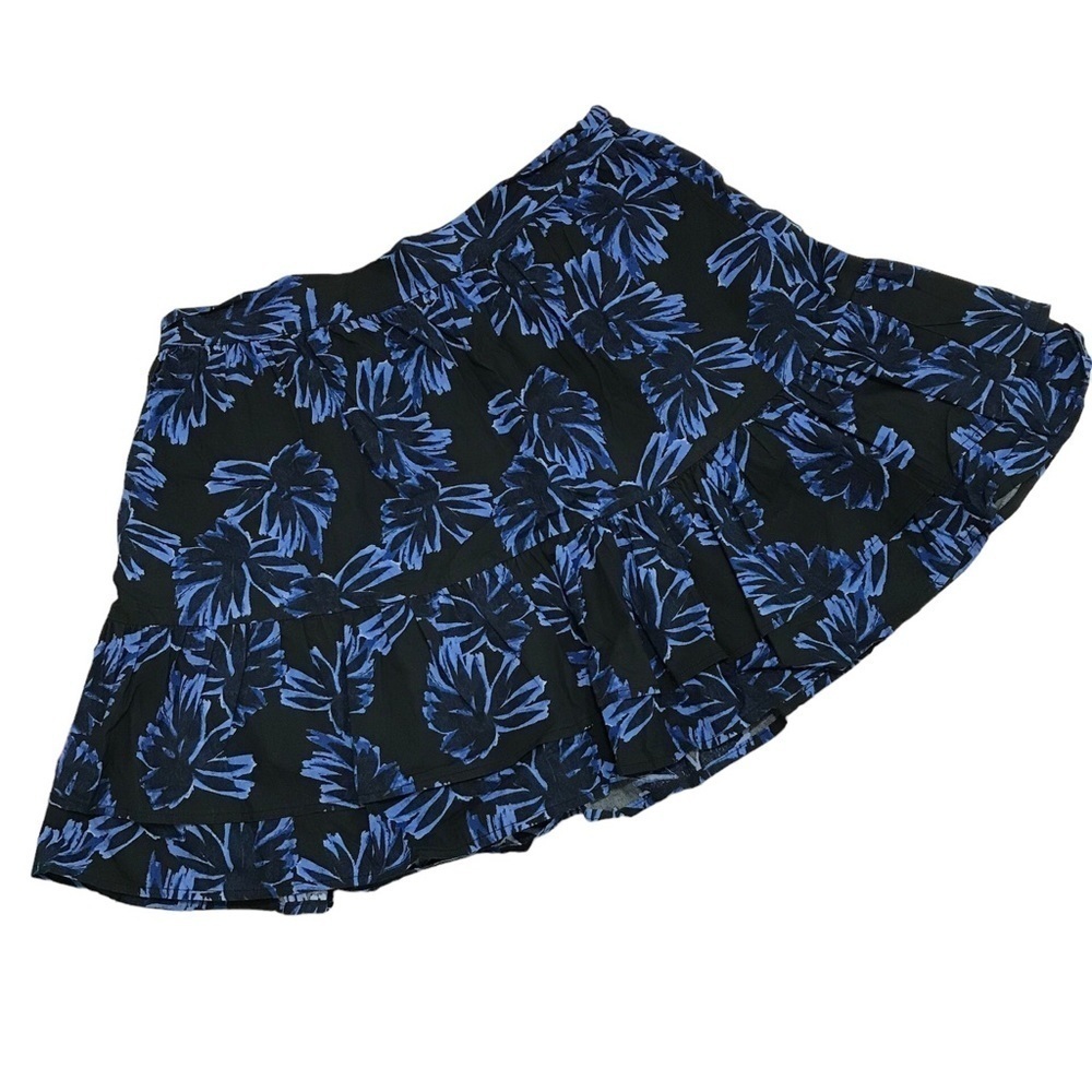 Who What Wear Short Ruffle Tiered Pull On Skirt with Pockets Floral Blue Large